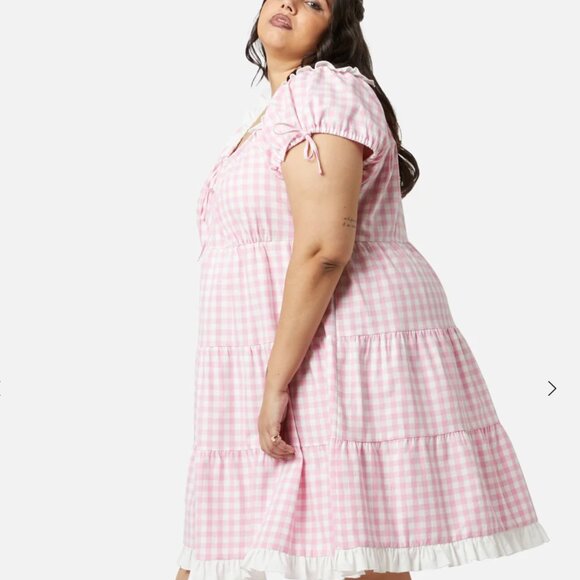 Dangerfield Curve Picnic Party Ruffle Dress Size 22 Pink Gingham Plus Size Cute - Picture 5 of 16